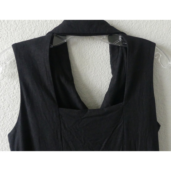 Maxi Black Ultra Dress Linen Rayon Blend Cut Out Back Size 12 MOP Minimalist - Picture 4 of 8